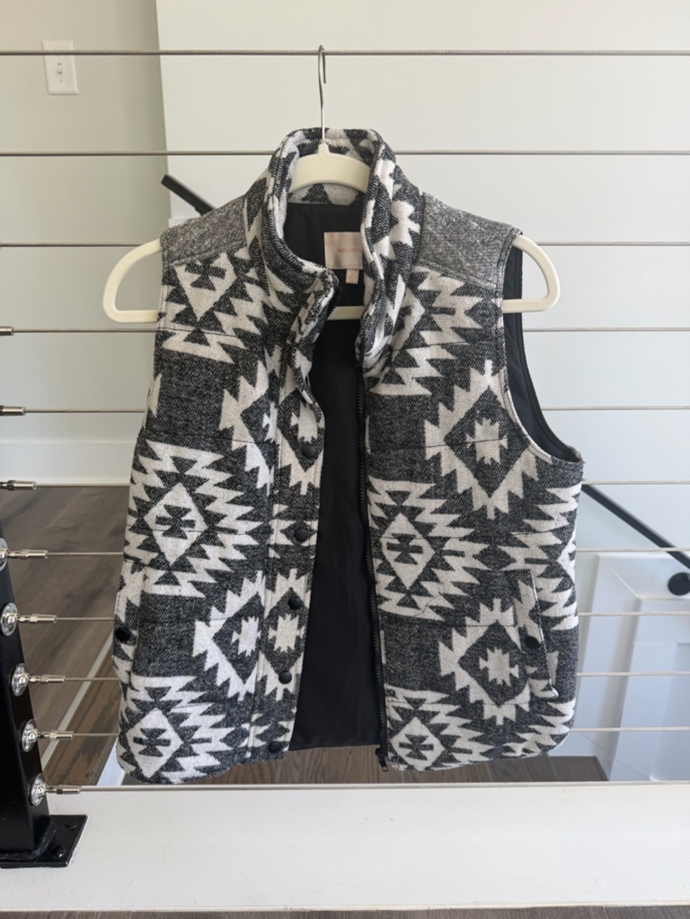 Skies Are Blue Black & White Aztec Quilted Vest